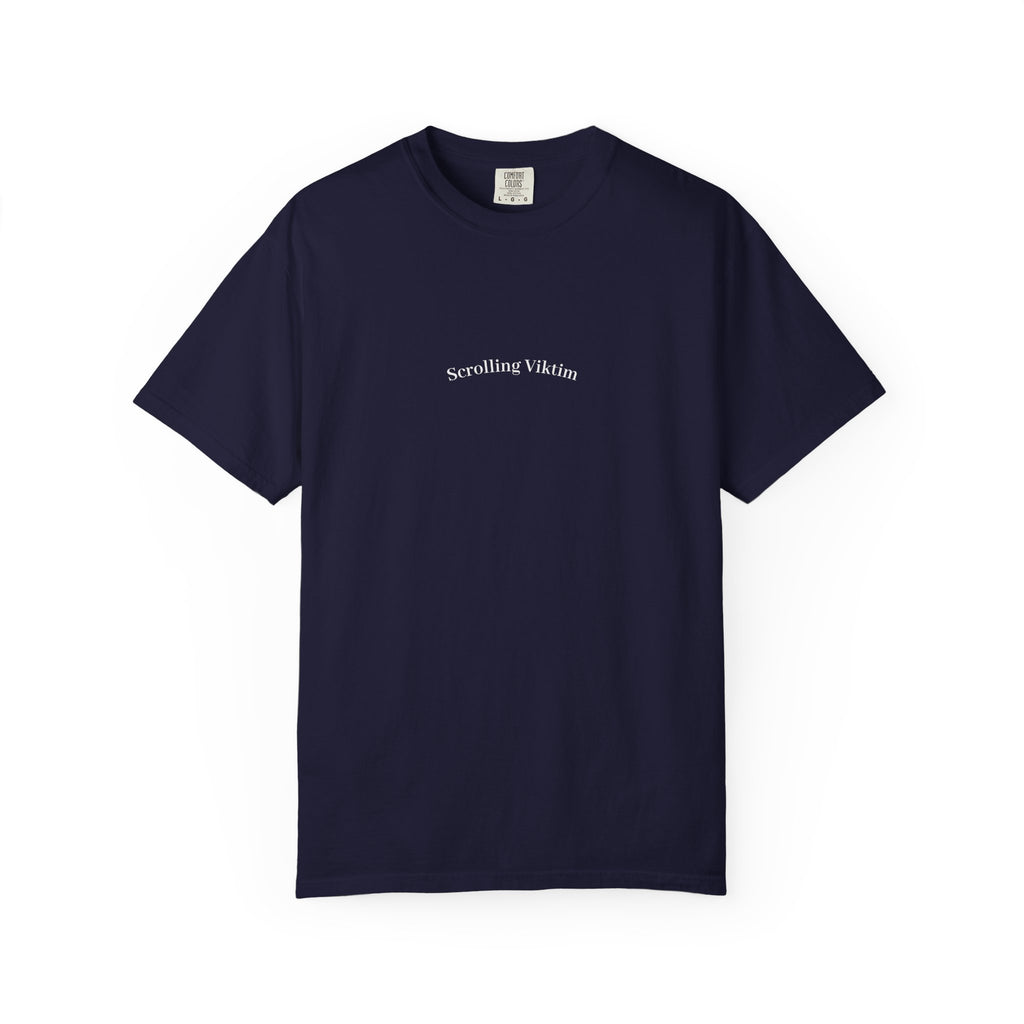 Scrolling Viktim T-Shirt | Minimal Text Front, Sunglasses Back