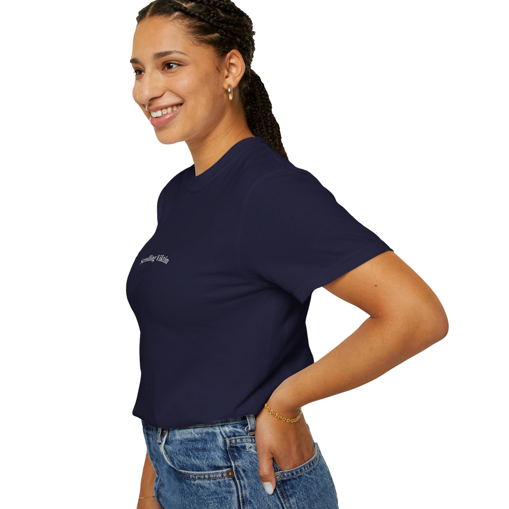 Scrolling Viktim T-Shirt | Minimal Text Front, Sunglasses Back