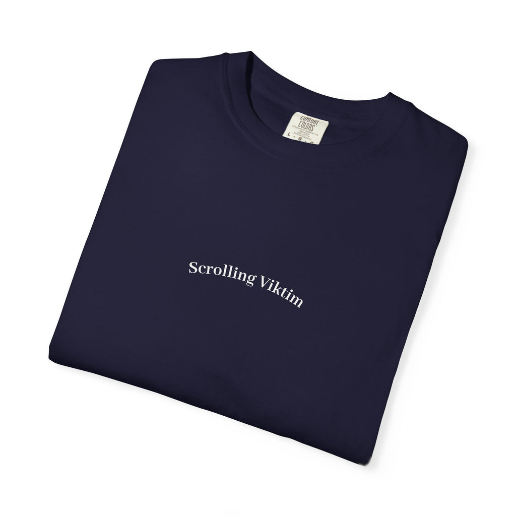 Scrolling Viktim T-Shirt | Minimal Text Front, Sunglasses Back