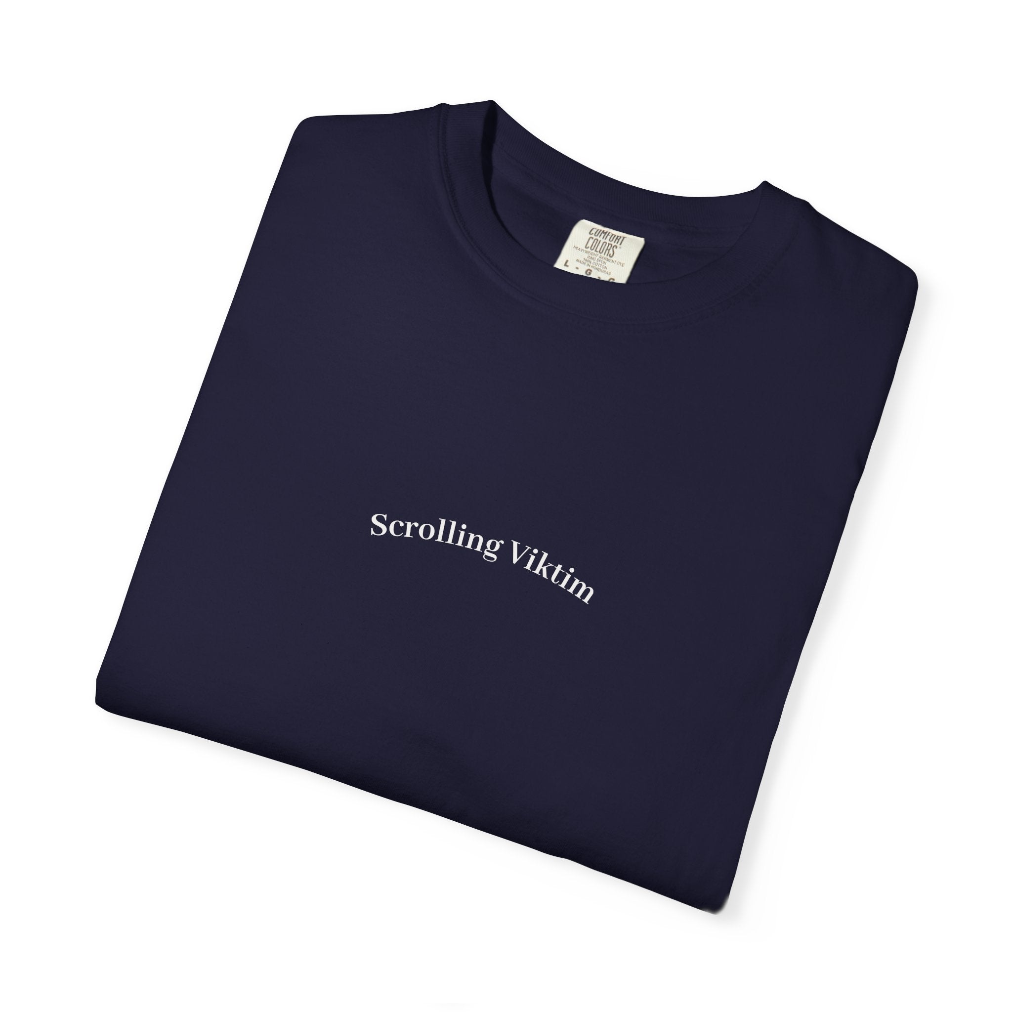 Scrolling Viktim T-Shirt | Minimal Text Front, Sunglasses Back